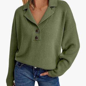 Green V-Neck Sweater with Relaxed Fit